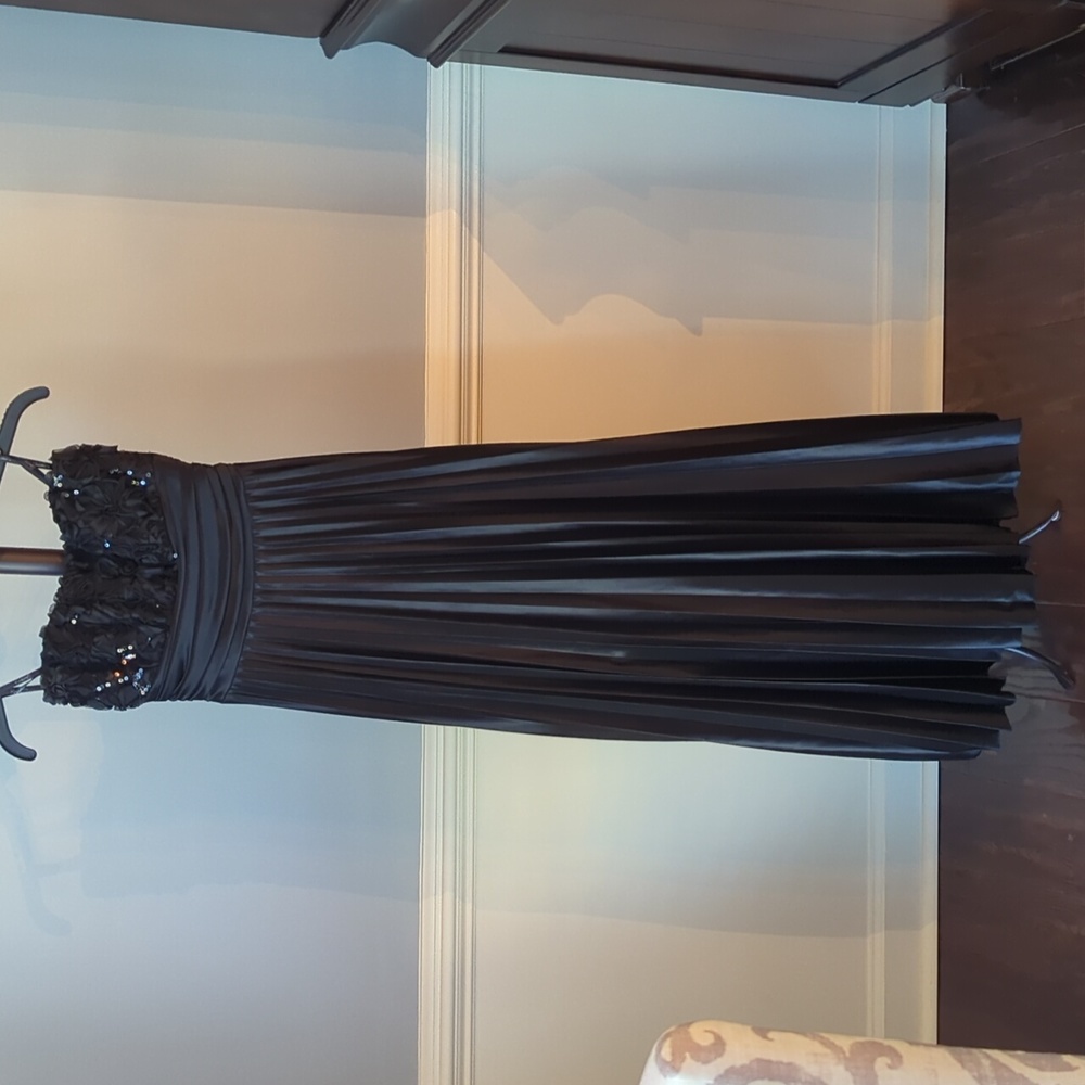 Black strapless gown, floral, sequin floor length